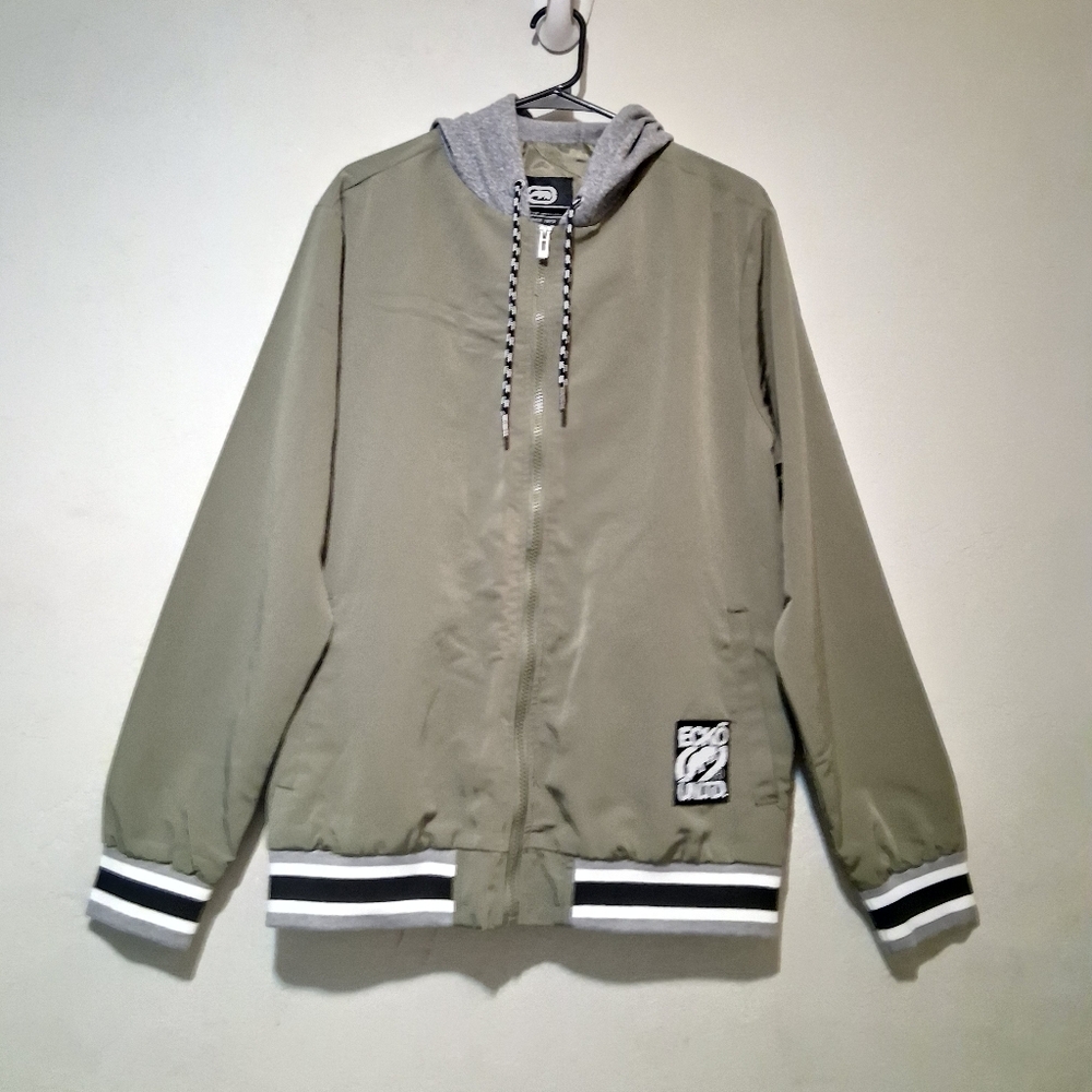 ECKO‎ UNLTD Jacket Coat Men Olive Light Hood Bomber&Varsity Full Zipp. SzM